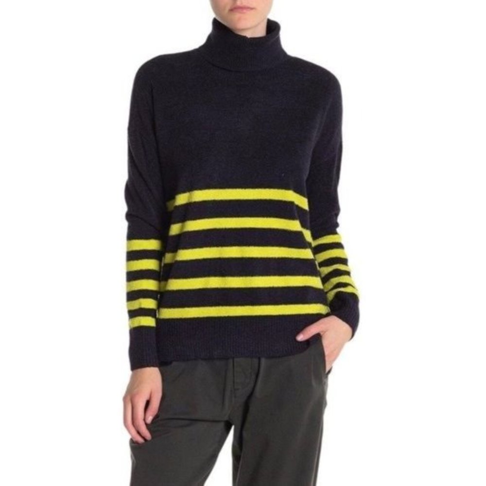 Vince Camuto Striped Chenille Knit Dolman Sleeve Ribbed Trim Turtleneck …